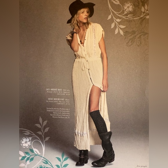 RARE Jens Pirate Booty + Free People lace inroads maxi button down dress sz M/L - Picture 8 of 15